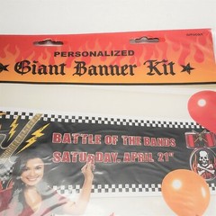Rock & Roll Birthday Decorations, Banner Kit- Heavy metal Skull & Crossbones