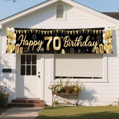 70th Birthday Decorations for Men Women – Happy 118×20 inches, Black Gold