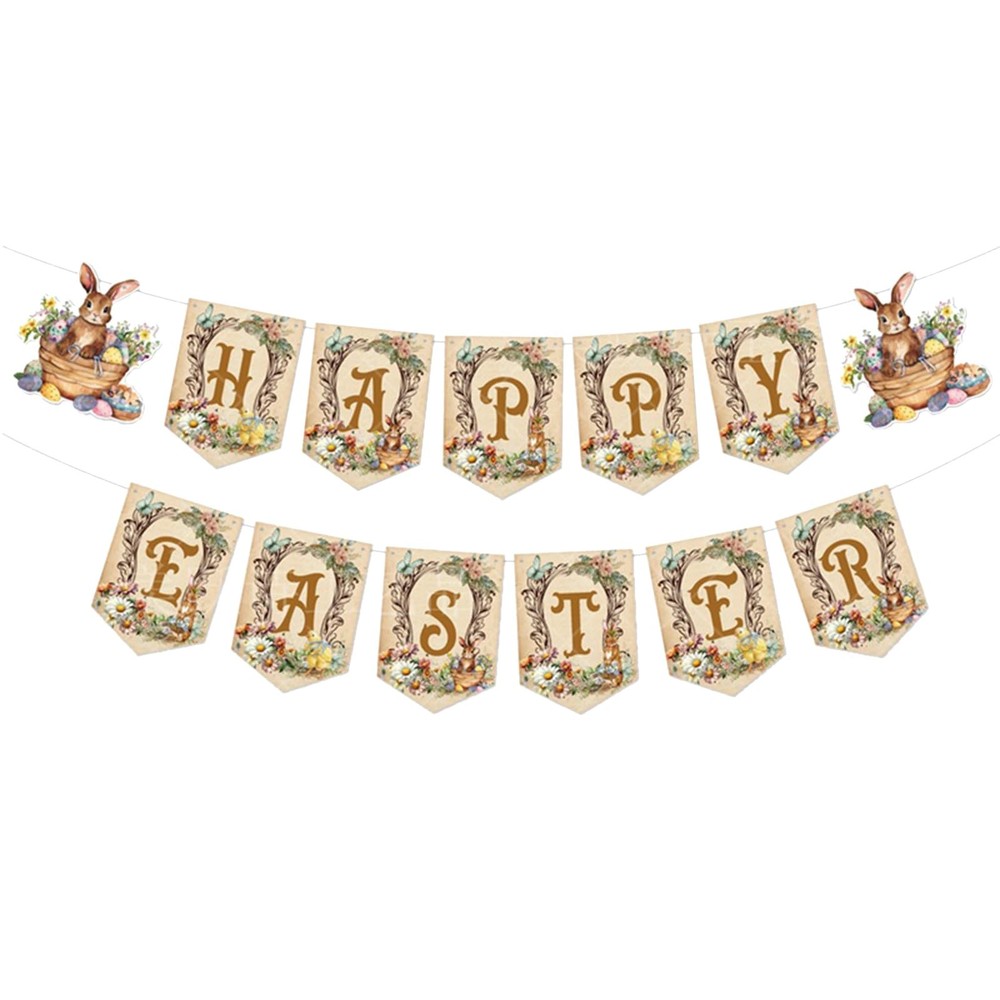 Happy Easter Banner Bunny Decorations for Indoor Outdoor Brown