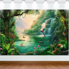 Tropical Rainforest Jungle Forest Backdrop Party Photo Background Banner Decor