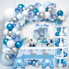 155Pcs Elephant Baby Shower Decorations for Boy, Boxes with Letters/ Blue Balloo