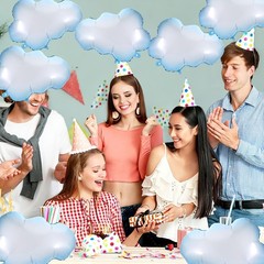 10PCS Cloud Balloons – Blue Edge White Clouds Decorations Foil Balloons, Larg…