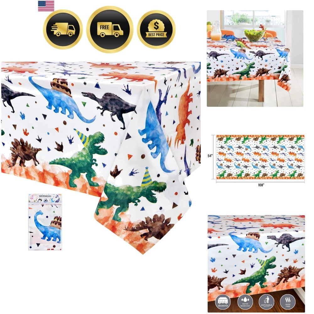 1PCS Dinosaur Tablecloth – Dinosaur Birthday Decorations Three Rex Party Tabl…