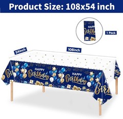 Happy Birthday Decorations, 1 Pcs Navy Blue and Gold Birthday Tablecloth for …