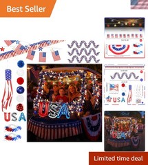 74 PCS Lighted 4th of July Golf Cart Decorations Kit with LED Star String Lig…