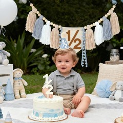 Half Birthday Decorations Banner for Baby Boy – 6 Months Celebration Party Decor