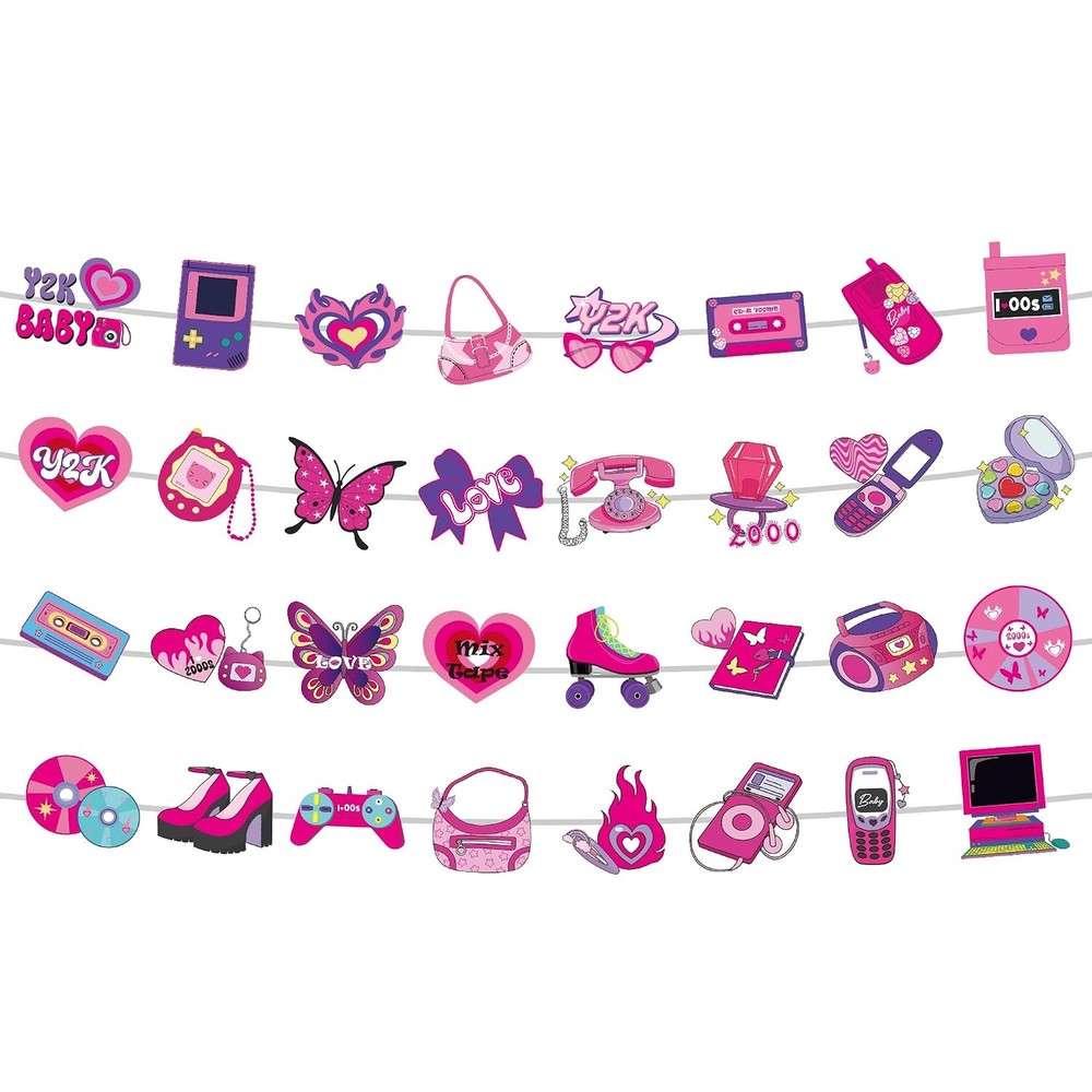 Retro Y2k Party Decorations Pink 2000s Banners 00s Theme Party Supplies