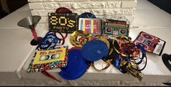 80s Theme Birthday Party Decorations Set w/ Backdrop Banner & Props Multicolor