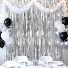 Metallic Silver Tinsel Foil Fringe Curtain, 3 Pack 3.2X6.5 Feet Party Photo Back