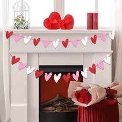 4 Pack Glitter Heart Garland Banner, NO DIY, Valentine’s Day Decorations, Red Pi