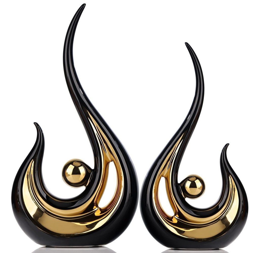 XMGZQ 2pcs Black and Gold Modern Abstract Art Statue Table Decoration,Elegant…