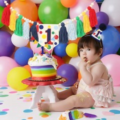 HODIHIWI Colourful Rainbow Dot 1st High Chair Banner Green Blue Yellow