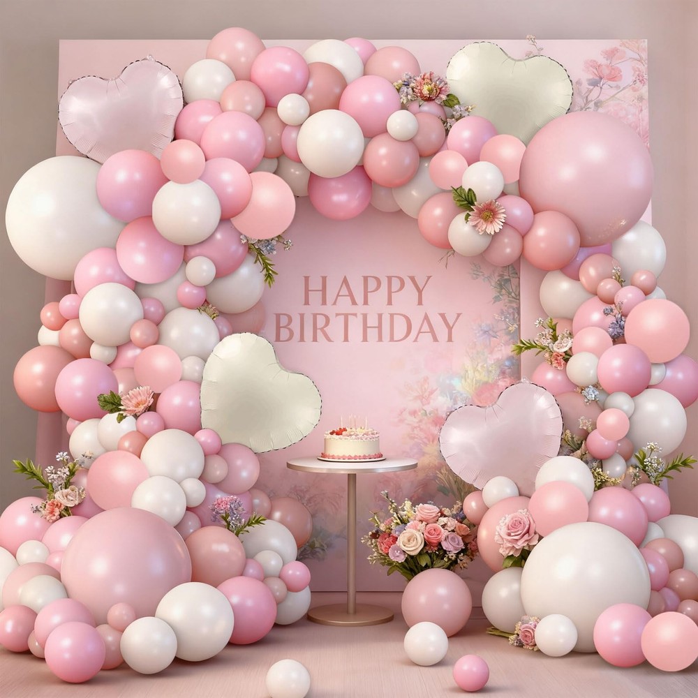 126PCS Pink White Balloon Arch Kit, Different Sizes 18 10 5 Inch Pink White S…