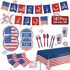 181PCS 4th of July Decorations 250th Anniversary Patriotic Party Serve 24