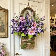 Minimalist Silk Flower Garland Wreath Pink Purple Tone for Modern Door Decor