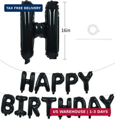 TONIFUL Black Happy Birthday Balloons Banner Decoration 16 Inch Mylar Foil Lette