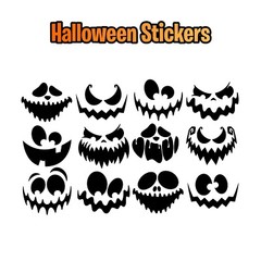 12 SCARY PUMPKIN FACES HALLOWEEN STICKER SET FOR DECORATION / WINE GLASS VINYL