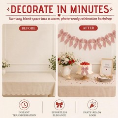8 ft Red Striped Bow Garland Decorations Red Fabric Bow Banner Hanging Banner…