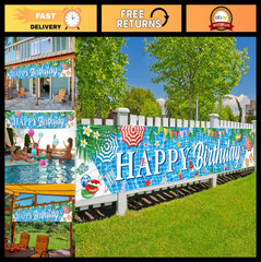 Large Happy Birthday Pool Party Banner – Summer Themed Decorations for Pool Part