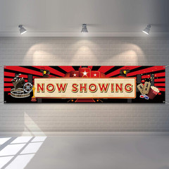 2025 Movie Night Now Showing Banner Red Carpet Party Backdrop 70.8×15.7in Decor!