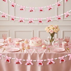2-Pack 8ft Pink Cherry Bow Felt Garland, Coquette Aesthetic Nursery Decor, Ha…