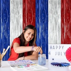 Patriotic 2 Pack 4th of July Tinsel Backdrops – Red, Silver & Blue Charm