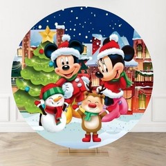 Winter Mickey Mouse Minnie Birthday Round Backdrop Cover Party Photo Background