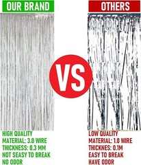 2 Pcs Silver Metallic Foil Fringe Curtains Tinsel Backdrop for Photo Booth Party