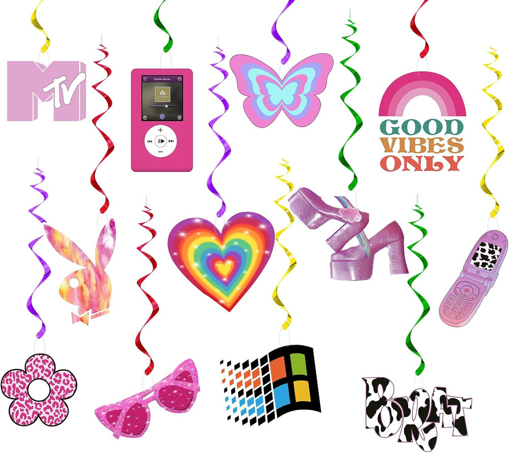 24Pcs Y2K 2000S Pink Party Swirl Decorations Hanging Spiral Decor Whirl Streamer