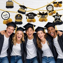 Graduation Decorations 2026 – Black Gold Graduation Honeycomb for Table Cente…