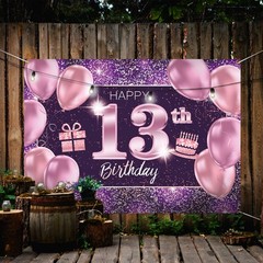 PAKBOOM Happy 13th Birthday Banner Backdrop – 13 2 Piece Set, Pink