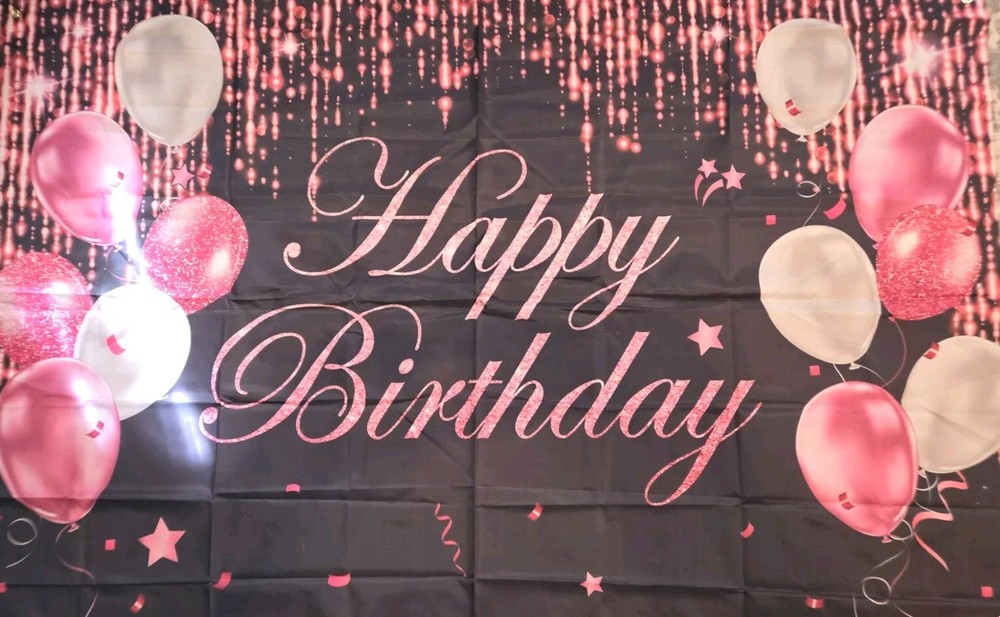 Happy Birthday 45×72 Inches/ Pink, Black, White