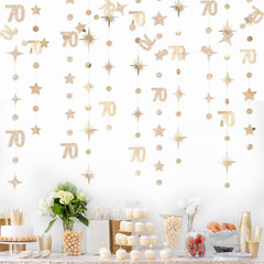 Champagne Gold 70Th Birthday Decorations Number 70 Circle Dot Star Garland Metal