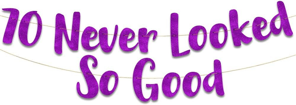 Pre-Strung 70 Never Looked so Good Purple Glitter Banner – 70Th Birthday Decorat