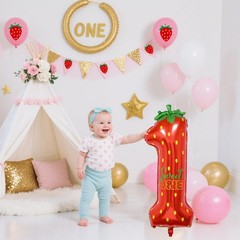 Berry First Birthday Decor, 40» Strawberry Number 1 Balloon Strawberry 1st B.