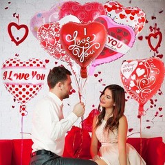 Red Heart Valentine Balloons, 16 Pcs I Love You Foil Balloons, Happy Valentines