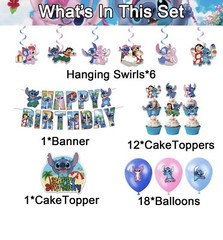 NEW Cartoon Lilo & Stitch Theme Birthday Party Decorate Supplies Set US Stock