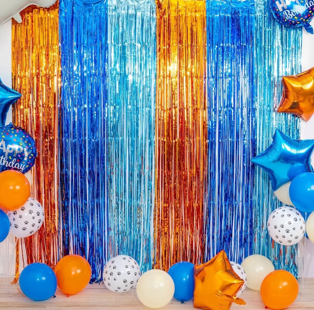 2 Pack Blue Dog Birthday Party Foil Fringe Curtain Tinsel Backdrop