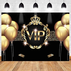 VIP Birthday Backdrop for Birthday Party Decorations Golden Balloon Black Gold