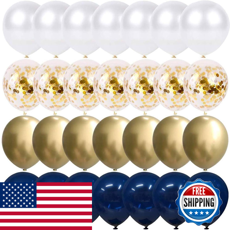 Thomtery Navy Blue And Gold Confetti Balloons 50 Pcs 12 Inch Pearl White And