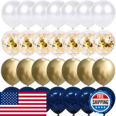 Thomtery Navy Blue And Gold Confetti Balloons 50 Pcs 12 Inch Pearl White And