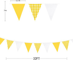 Yellow Gingham Fabric Bunting Banner Flags for Picnic Wedding Birthday Baby