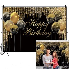 Black & Gold Birthday Backdrop 10x8ft – Glitter Sequin Banner for Party Decor, P
