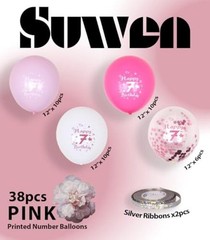 th Anniversary Balloons 38PCS 12Inch Latex Number Printed Balloons 1-9 7 Pink