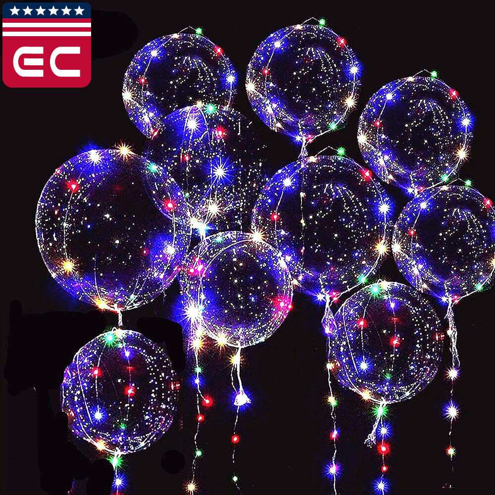 50 Pack LED Light Up BoBo Balloons 20″ Party Birthday Transparent Bubble Balloon