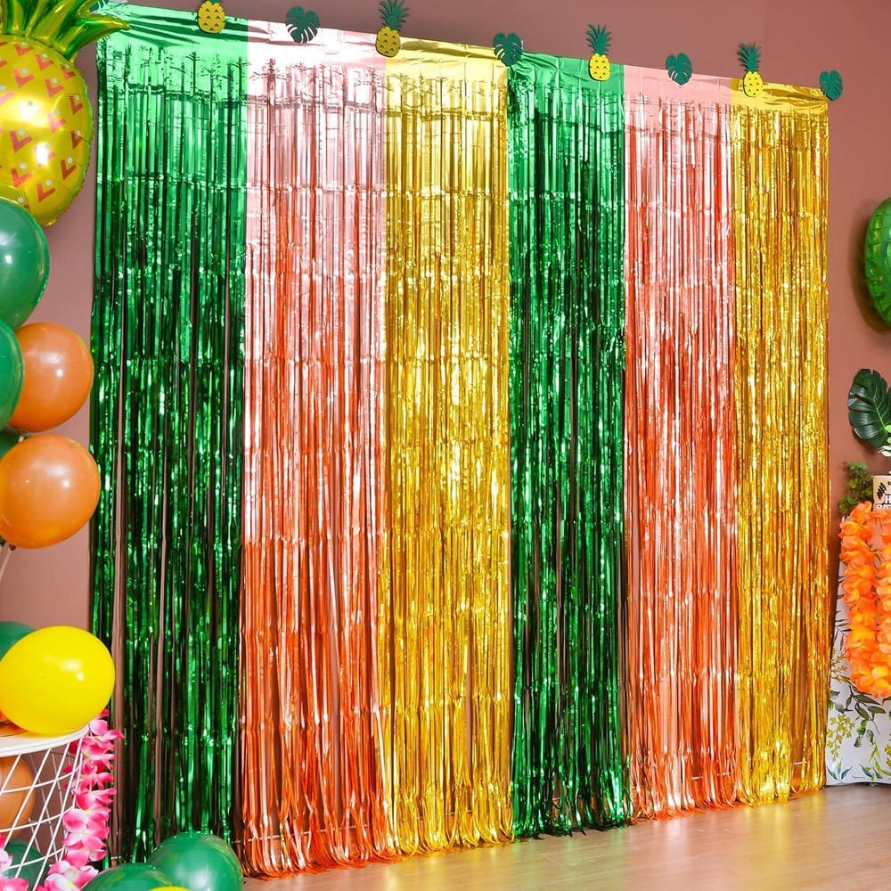 Hawaiian Luau Party Decorations, 2 Packs of 3.3X6.6 Ft Green Brown and Yellow Fo