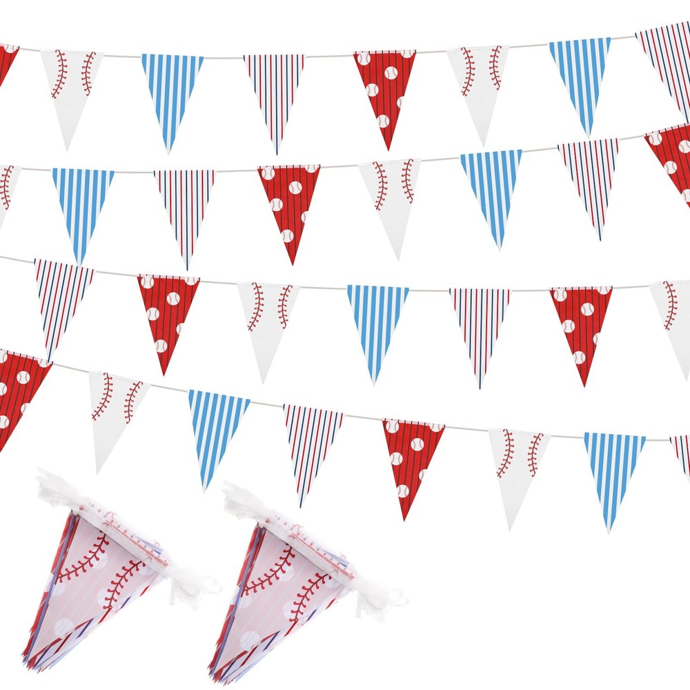 4 Pcs 131 ft Baseball Pennant Banners Party Decorations Triangle Baseball Fla…