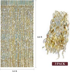 Champagne Gold Foil Fringe Backdrop – 3 Pack 3.3 ft x 6.6 ft Sparkle Tinsel