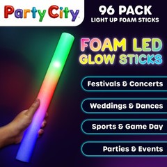 96pk LED Foam Glow Sticks 14”- Glow in the Dark Party Supplies Favors, Colorf…