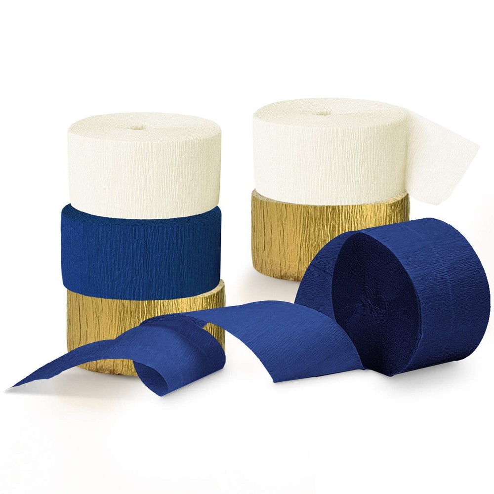 NICROLANDEE Navy Blue Party Decorations – 6 Rolls 6 Count (Pack of 1), gold